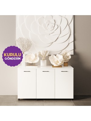 HOMECONOM Liada-M Tekerlekli Ada Konsol 120 cm Parlak Beyaz Mdf Lam