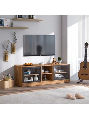 Dekorex TVS208-CEVİZ Vesta Serisi Cam Kapaklı Televizyon Sehpası