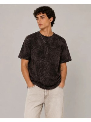 İlk El Grup Ieg™ Erkek Yıkamalı Washed Effect Tişört Bisiklet Yaka Sokak Stil Kısa Kol T-Shirt - Füme
