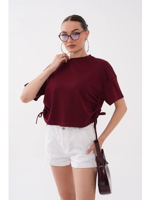 Mega Life Yandan Ip Büzgülü Kristal T-Shirt