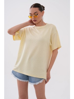 Mega Life Taş Yapıştırmalı Yırtmaçlı Kristal T-Shirt
