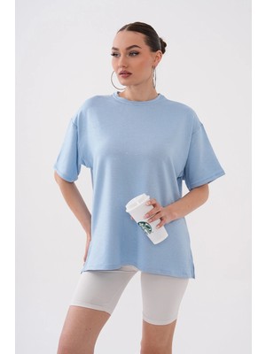Mega Life Taş Yapıştırmalı Yırtmaçlı Kristal T-Shirt