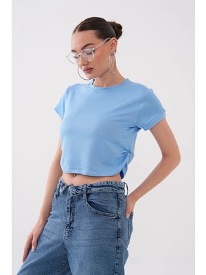 Mega Life Yandan Büzgülü Kristal Kısa Kol T-Shirt