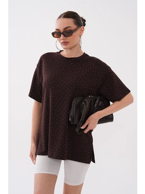 Mega Life Taş Yapıştırmalı Yırtmaçlı Kristal T-Shirt