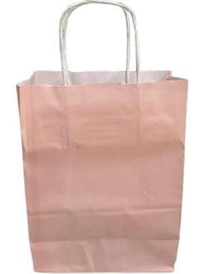 MarkEntegra Çelikpençe Kraft Kağıt Çanta, Büküm Saplı, 18X24X8 Cm, Hediyelik Butik Mağaza Poşeti, 25 Adet (Pembe)