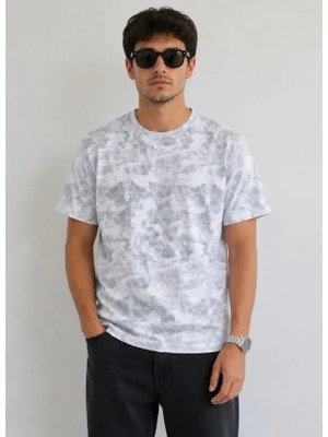 Defy Moda Erkek Batik Desenli Tişört Bisiklet Yaka Kısa Kol Regular Fit T-Shirt - Gri
