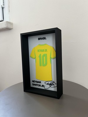 Reborn 3D Neymar Santos Jr Imzalı Forma Tablo 3D Çerçeveli Dekoratif Tablo 14X22 cm