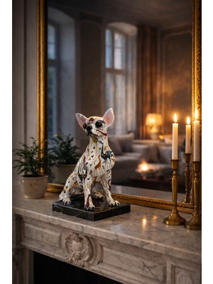 Pop Art & Desenli Chihuahua Köpek Biblo – Renkli Modern Dekoratif Ev Aksesuarı