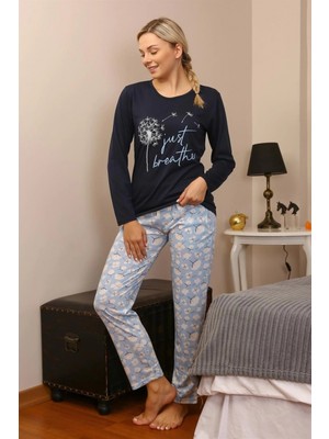 MiraLive Miray- Kadın Penye Uzun Kol Pijama Takım Laciver