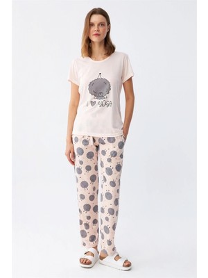 MiraLive Miray- Kadın Kısa Kol Pijama Takım Pudra