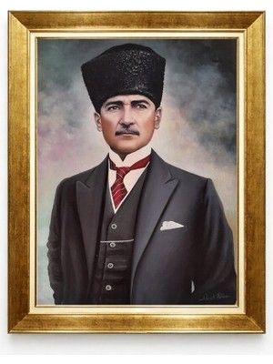 Tablore  Kalpaklı Atatürk Kanvas Tablo - Yağlı Boya Efektli Milli Mücadele Atatürk Portresi