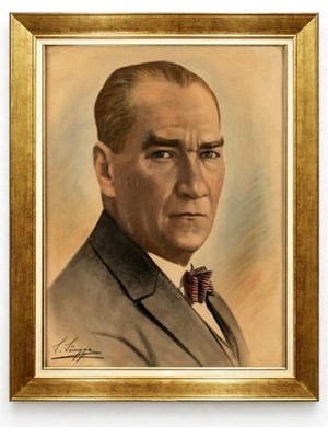 Tablore Atatürk Klasik Portre Tablo Eskitme Tarz Altın Çerçeveli Duvar Dekoru