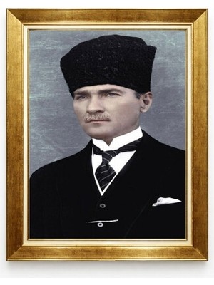 Tablore Atatürk Kalpaklı Portre Tablo Klasik Siyah Ceketli Atatürk Resmi Çerçeveli