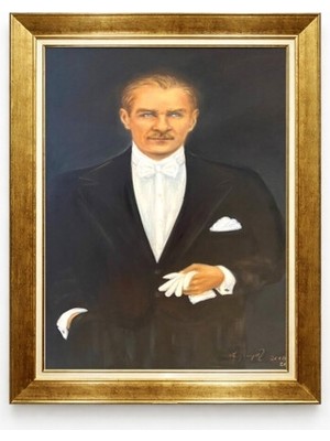 Tablore Smokinli Atatürk Yağlı Boya Dokulu Kanvas Tablo - Altın Varaklı Çerçeve