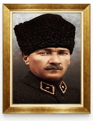 Tablore Mustafa Kemal Atatürk Kalpaklı Portre Gold Çerçeveli Kanvas Tablo