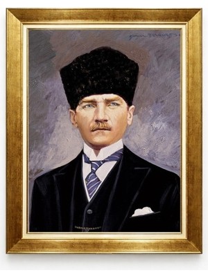 Tablore Atatürk Mavi Arka Plan Yağlı Boya Efektli Çerçeveli Tablo