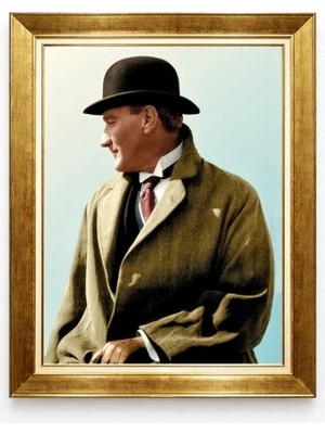 Tablore Atatürk Fötr Şapkalı Şık Portre Altın Çerçeveli Tablo - Modern Atatürk Görseli