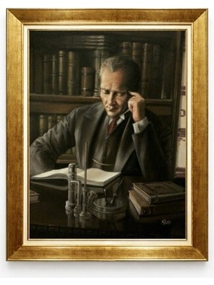 Tablore Atatürk Kitap Okurken Kanvas Tablo - Kütüphane Temalı Entelektüel Atatürk Portres