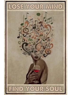 Universal Zihnini Kaybet Ruhunu Bul Müzik ve Şarap Sanat Ev Dekorasyonu Poster Tablo Ahşap Poster Dekoratif