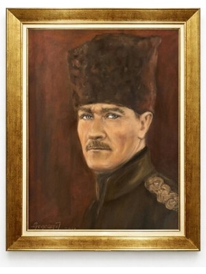 Tablore Atatürk Kalpaklı Portre Altın Varaklı Çerçeveli Tablo - Milli Mücadele Temalı Tablo