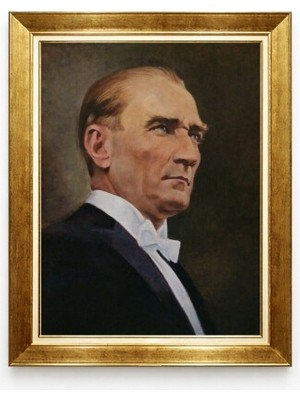 Tablore Atatürk Portresi Yağlı Boya Görünümlü Altın Çerçeveli Tablo