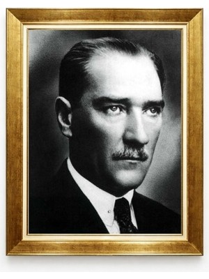 Tablore Atatürk Siyah Beyaz Klasik Portre Altın Çerçeveli Şık Duvar Tablosu