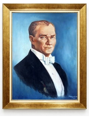 Tablore Atatürk Portre Tablo Yağlı Boya Görünümlü Altın Çerçeveli Kanvas