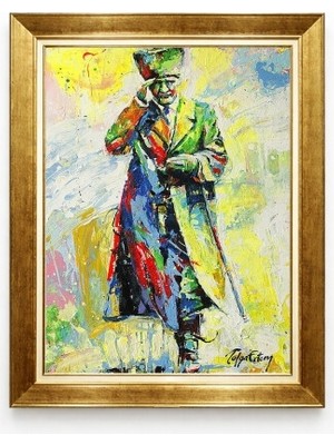 Tablore Atatürk Renkli Yağlı Boya Efektli Kanvas Tablo - Altın Varaklı Çerçeveli Modern Sanat