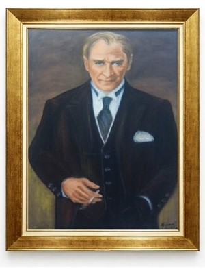 Tablore Mavi Gözlü Atatürk Smokinli Kanvas Baskı Altın Çerçeveli Şık Tablo
