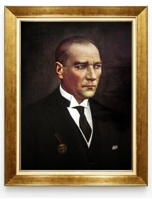 Tablore Atatürk Portresi Altın Varaklı Lüks Çerçeveli Kanvas Tablo - Yağlı Boya Dokulu