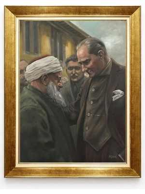 Tablore Atatürk ve Halk Temalı Nostaljik Kanvas Tablo - Altın Çerçeveli Tarihi Dekoratif Tablo