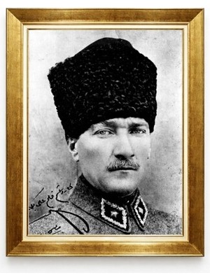 Tablore Atatürk Kalpaklı Siyah Beyaz Nostaljik Tablo - Tarihi Imzalı Dekoratif Çerçeve