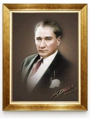Tablore Mustafa Kemal Atatürk Portresi Altın Varaklı Çerçeve Tablo - K. Atatürk Imzalı Kanvas