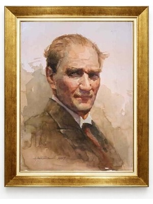 Tablore Atatürk Portresi Yağlı Boya Dokulu Lüks Altın Varak Çerçeveli Tablo - Sanatsal Atatürk Tablosu