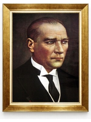 Tablore Atatürk Portresi Gold Çerçeveli Kanvas Tablo - Klasik Yağlı Boya Görünümlü Duvar Dekoru