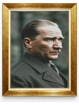 Tablore Atatürk Yan Profil Karizmatik Bakış Kanvas Tablo Gold Çerçeveli Modern