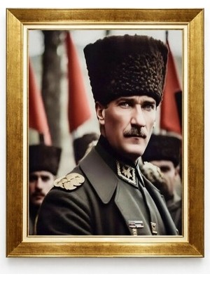 Tablore Kalpaklı Atatürk Milli Mücadele Portresi Çerçeveli Tablo - Başkomutan Temalı