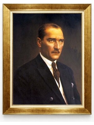 Tablore Atatürk Yağlı Boya Görünümlü Sanat Tablosu - Şık Gold Çerçeveli Duvar Dekoru