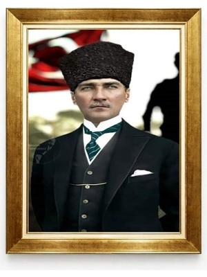 Tablore Mustafa Kemal Atatürk Kalpaklı Portre ve Türk Bayrağı Temalı Dekoratif Kanvas Tablo