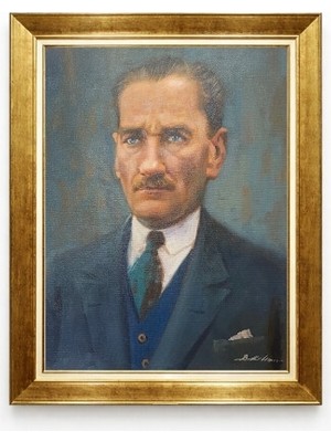 Tablore Mavi Gözlü Dev Atatürk Portresi Kanvas Tablo - Altın Varaklı Şık Çerçeve Sanat Tablosu