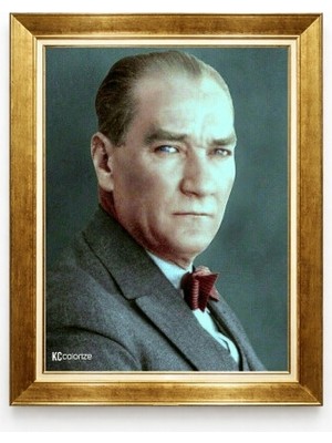 Tablore Mustafa Kemal Atatürk Renkli Portre Altın Varaklı Çerçeveli Tablo