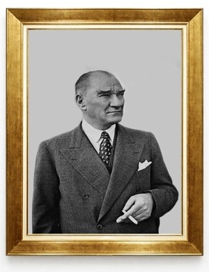 Tablore Mustafa Kemal Atatürk Klasik Pozu Modern Gri Fonlu Çerçeveli Tablo