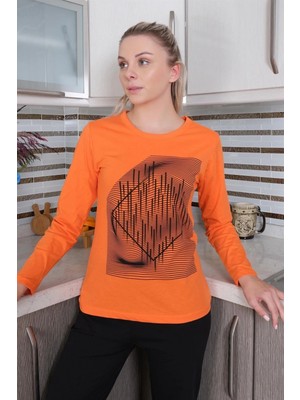 MiraLive Miray- Kadın Uzun Kol Penye Pijama Takım Turuncu