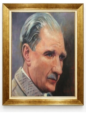 Tablore Atatürk Portre Yağlı Boya Görünümlü Kanvas Tablo - Klasik Altın Çerçeveli Şık Ofis Dekorasyonu