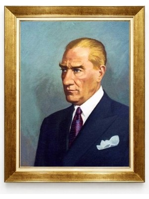 Tablore Atatürk Mavi Gözlü Portre Kanvas Tablo Sanatsal Çizim Gold Çerçeveli Duvar