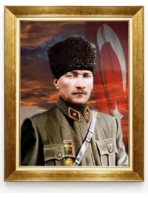 Tablore Atatürk Kalpaklı Kanvas Tablo - Türk Bayrağı Temalı Milli Mücadele Ruhu Portre