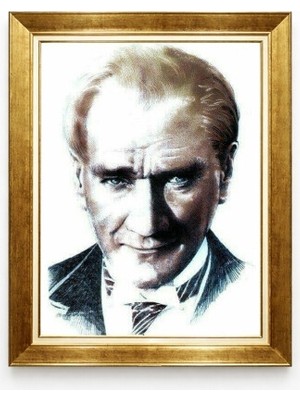 Tablore Atatürk Portre Tablo Altın Varaklı Çerçeveli Karakalem Efektli