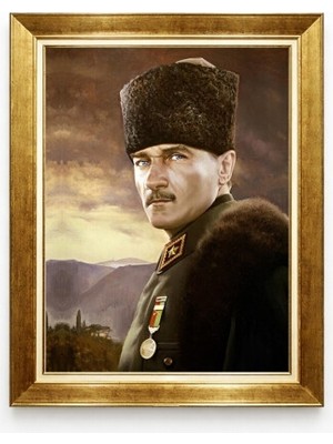 Tablore Atatürk Askeri Üniformalı Kanvas Tablo - Madalyalı Başkomutan Portresi