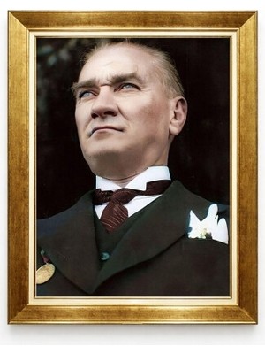 Tablore Mustafa Kemal Atatürk Renklendirilmiş Tablo Altın Çerçeveli Portre Kanvas Görünümlü