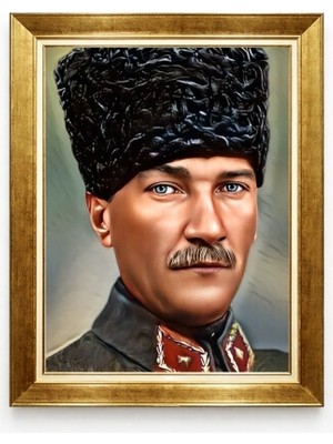 Tablore Kalpaklı Atatürk Portresi Mavi Göz Detaylı Çerçeveli Tablo - Milli Mücadele Ruhu
